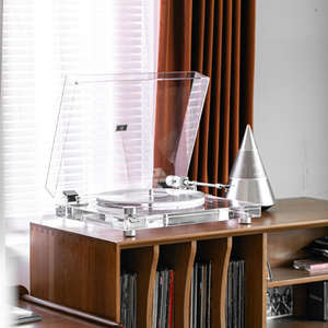 Tourne-disque en acrylique transparent, lecteur de vinyle haute fidélité 33/45 tours, transmission par courroie, phonographe de bureau, système audio moderne, cadeau, décoration d'intérieur - Product Image 4