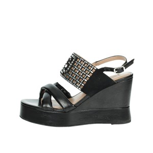 Sandali con tacco a punta aperta con morbido e comodo zeppa PX486 SA4141 cinturino alla caviglia Design primavera estate autunno-nero - Product Image 1