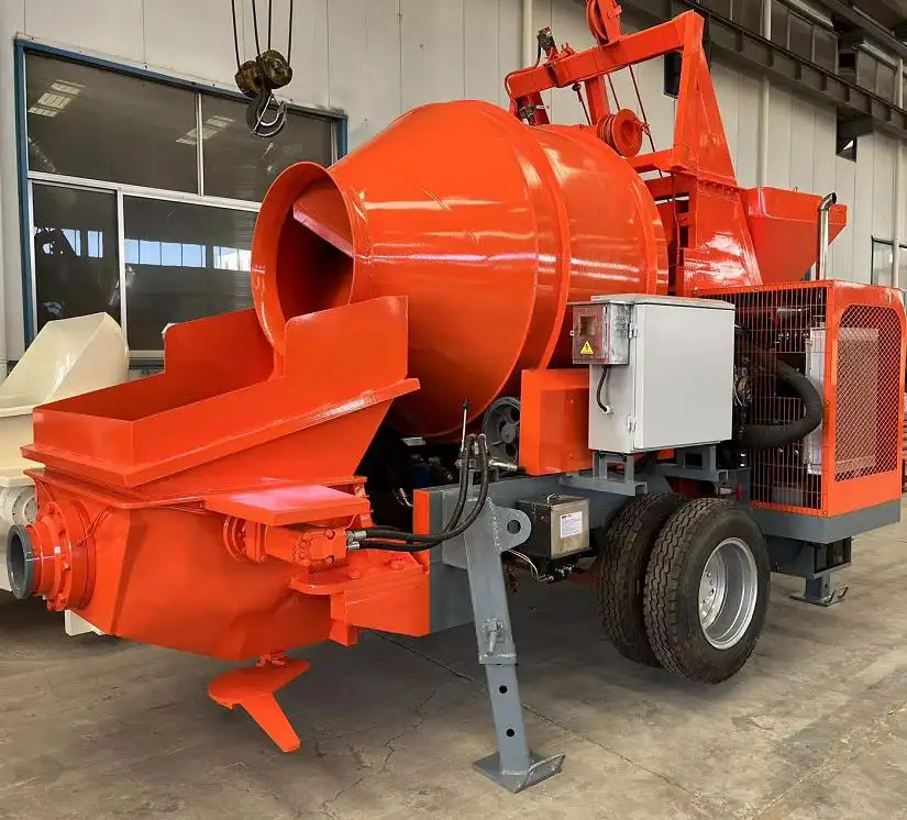 MINLE portable mobile trailer cement mixer concrete pump mini diesel concrete mixer with pump machine for house building