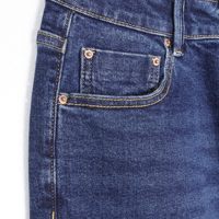 Celana Jeans Wanita High Waisted Straight Leg Trendi Warna Biru Tua, Celana Denim Longgar, Celana Kerja Kasual, Celana Kaki Lebar Ukuran Besar