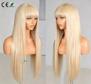 613 Blonde <b>Wig</b> with Bangs 3x1 Lace Front Human Hair <b>Wigs</b> for Black Women Natural Straight Closure <b>Wigs</b> Seamless <b>Wig</b> with Bangs - Product Image 2