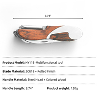 Couteau multifonction pliable 10 en 1 EDC avec manche en bois, personnalisable OEM, outil multifonction pour le camping, la randonnée, la survie, les situations d'urgence à domicile