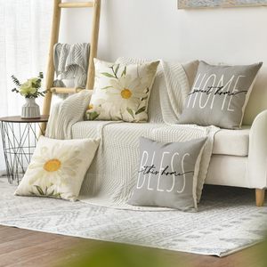 4 ensembles de coussins et taies d'oreiller à fleurs Sweet Home printemps/été, 18 * 18 pouces, housses de <span class=keywords><strong>coussin</strong></span> de <span class=keywords><strong>canapé</strong></span> <span class=keywords><strong>gris</strong></span> - Product Image 2