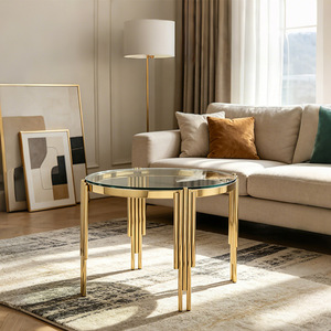 <span class=keywords><strong>Table</strong></span> d'appoint <span class=keywords><strong>de</strong></span> luxe légère en gros, style nordique moderne et simple, pour salon, avec plateau en verre trempé et base en métal, petite <span class=keywords><strong>table</strong></span> basse d'angle - Product Image 3
