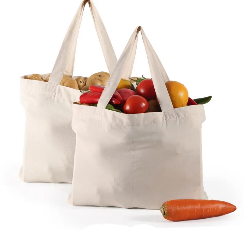Natürliche Doppelseite bedruckte große Bio-Baumwolle Lebensmittel Obst Gemüse Einkaufstasche mit Flaschen hüllen