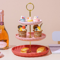 Porte-cupcakes 3 niveaux plats de service avec support fête de mariage support à gâteau en céramique assiette à Dessert aux fruits Bandeja De Porcelana