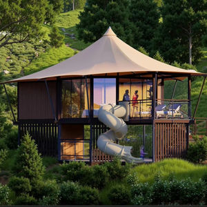 Cabane en rondins à double étage Glamping Maison en bois avec toboggan Tente Maison Luxury Resort Durable Outdoor Lodge <span class=keywords><strong>Camping</strong></span> Safari <span class=keywords><strong>Chalet</strong></span> - Product Image 1