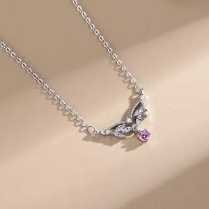 Natural Inspiration Round Cut S925 Sterling Silver Romantic Waterdrop Pink Zircon Leaf Pendant <b>Necklace</b> Gift for Girlfriend - Product Image 6