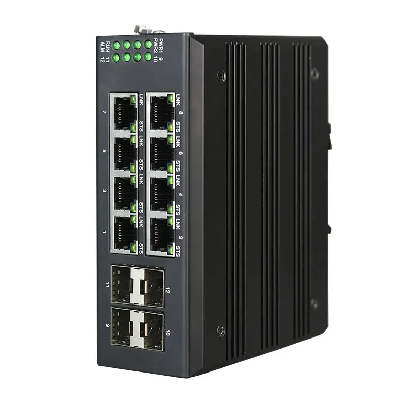 Managed Din Rail 8 Port Gigabit Ethernet Industrial Switch With 4 SFP