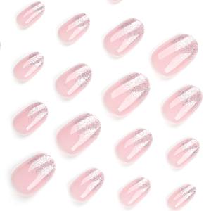 Uñas Postizas Acrílicas con Lentejuelas Rosadas, 12 Piezas, Disponibles al por Mayor, Uñas Artificiales, Uñas Postizas de Caramelo - Product Image 4