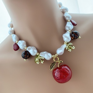 Collana di mele promozionale LS-L4195 con perline di perle oro collana di ciliegio rosso cuore <span class=keywords><strong>ambra</strong></span> collana - Product Image 4