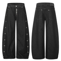 Jeans pour hommes de haute qualité, style décontracté urbain, coupe ample, couleur unie, design boutonné, coupe courbée en forme de couteau