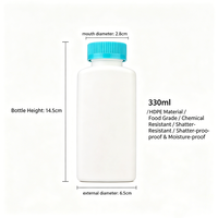Bouteille de stockage carrée opaque en HDPE de 330 ml avec couvercle à vis côtelé pour l'emballage de pilules, capsules, granulés, poudres et échantillons chimiques
