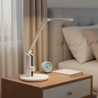 Lampe de bureau LED en aluminium avec abat-jour rond simple, éclairage latéral flexible contemporain, intensité variable en continu, alimentation électrique CC