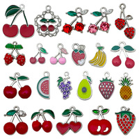 Assortiment de breloques pendentifs pour la création de bijoux (colliers, boucles d'oreilles, bracelets) à thème fraise et cerise, 10/20/30 pièces par ensemble