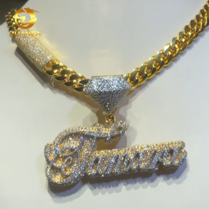 Tùy Chỉnh Miami Cuba Liên Kết Chuỗi Phòng Thí Nghiệm Kim Cương Hip Hop Mặt Dây Chuyền Iced out VVS Moissanite 9K Bất Rắn Vàng Tên Thư Mặt Dây Chuyền - Product Image 4