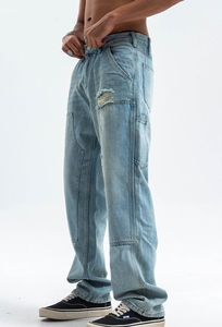 Factory Streetwear Pantalones vaqueros para hombre Pantalones vaqueros rasgados desgastados Pantalones rectos acampanados Baggy <span class=keywords><strong>Jeans</strong></span> de pierna ancha Pantalones <span class=keywords><strong>rotos</strong></span> - Product Image 2