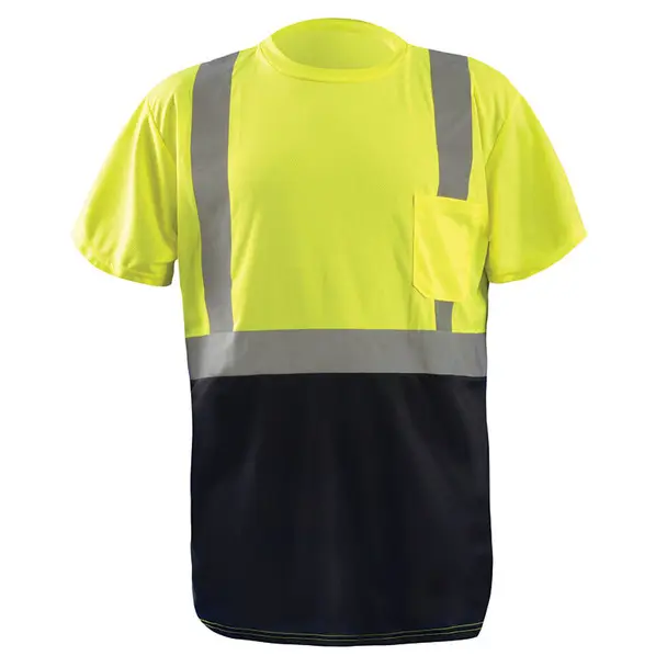 Class 2 Hi Vis Black Bottom Moisture Wicking T-Shirt with Pocket reflective safety t-shirt
