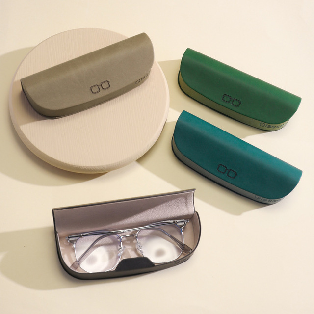 Wholesale Hard Two-tone Stitching Handmade Glasses Case Student Optical Myopia Box Leather Minimalist Portable Anti-stress