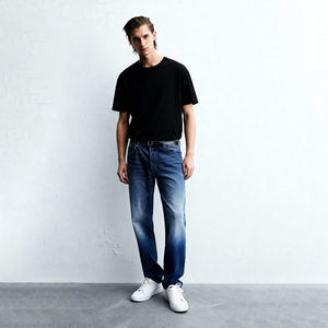 بنطلون جينز رجالي مستقيم الساق موضة 2026 بغسيل أزرق عتيق، سروال دنيم مخصص عالي الجودة مرن وعملي للرجال بالجملة - Product Image 3