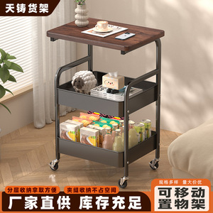 Multi Tier Mobile Storage Trolley <b>Side</b> <b>Table</b> With Large Capacity For Bedroom Modern Style Rectangle Assembly Standing Type - Product Image 4