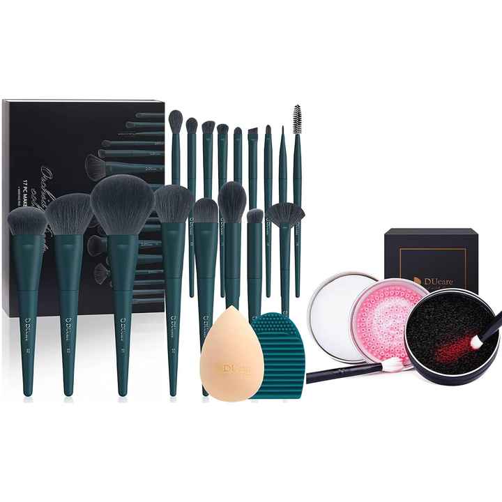DUcare Customizable Makeup Brushes Set 17-Piece with Cleaning Mat Makeup Sponge Highlighter Brush Including Makeup Brush Cleaner