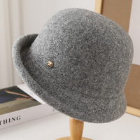 Sombrero de Lana para Mujer, Estilo Británico Vintage, con Borde Enrollado, Elegante, para Viajes, Tipo Cloche