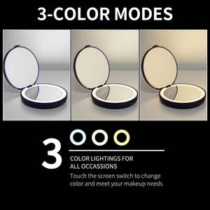 Đôi bên stepless mờ số lượng lớn cầm tay du lịch trang điểm với ánh sáng nhỏ cầm tay Vòng mini LED nhỏ gọn năng lượng mặt trời Túi gương - Product Image 4