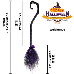 Scopa di Plastica per <span class=keywords><strong>Halloween</strong></span>, Accessorio per Costume da <span class=keywords><strong>Strega</strong></span> con Luce Fluorescente e Manico Curvo in Tulle - Product Image 5