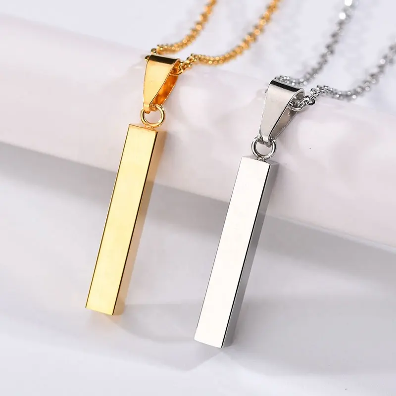 Veromca 2021 Blank 3D Bar Ketting Vrouwen Mannen Rvs 18K Gold Ketting Aangepaste Gegraveerd Logo