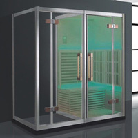 Cabine de sauna vapeur A4102, cadre en aluminium noir, panneaux en verre et bois, chauffage électrique pour spa à domicile