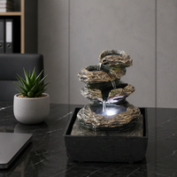 Fontaine d'eau de table en résine à 3 niveaux, cascade de roche avec lumière LED, décoration aquatique relaxante pour intérieur