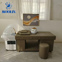 Fauteuil de lavage capillaire MOOLIN avec spa pour la tête, thérapie aquatique, massage, élévateur électrique, traitement vapeur, lavabo en céramique pour salon de coiffure