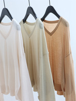Chemise décontractée en tricot à col en V, manches longues, en lin, ample, pour l'été, protection solaire, haut à capuche
