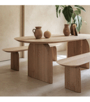Juego de Comedor Ovalado de Madera Maciza para 4 Personas Atunus de Estilo Nórdico Minimalista y Elegancia Francesa