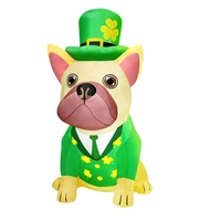 5Ft St.Patrick's Day Décoration gonflable Blow Up Bouledogue français Portant un chapeau trèfle chanceux avec lumière LED St décor gonflable