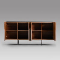 Buffet de luxe 1,6 m avec plateau en marbre Verde Alpi naturel et placage en noyer, meuble de salle à manger avec revêtement en cuir de selle