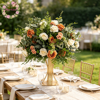 Bouquet de fleurs artificielles en soie fait main, rose et hortensia aux couleurs d'automne, grand bouquet luxueux pour la décoration de table de mariage