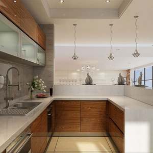 Armoires de cuisine modernes à panneaux plats SANTOPOVA avec plan de travail en quartz et plaque de cuisson intégrée - Product Image 2