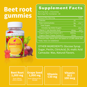กัมมี่รากบีทที่มีการแข่งขันมากที่สุดผลิตภัณฑ์เสริมอาหารที่อุดมไปด้วยสารสกัดจากบีทรูทและวิตามินลูกอมเหนียว - Product Image 2