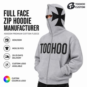 Sudadera con capucha de invierno personalizada con cremallera completa, 400GSM, forro polar de algodón de alto gramaje, estilo oversize, streetwear, OEM ODM, directo de fábrica, entrega rápida - Product Image 5