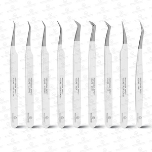Pinzas de pestañas de volumen con punta de fibra blanca con logotipo personalizado para etiquetas privadas, pinzas de extensión de pestañas de acero inoxidable de 75 y 90 grados - Product Image 3
