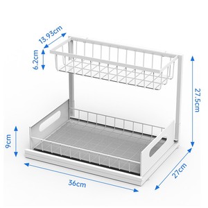 Organisateur de <span class=keywords><strong>cuisine</strong></span> étagère d'évier empilable à 2 niveaux sous l'évier organisateur d'armoire supports de rangement en métal et étagères Double Rectangle Spice - Product Image 6