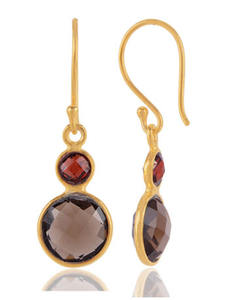 Best Selling Gold Plated 925 Sterling Silver Smokey <b>Quartz</b> Drop <b>Earrings</b> Vintage Multi-Gemstone Wedding Party Gift for Women - Product Image 2