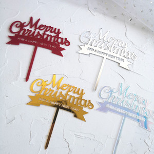 ท็อปเปอร์เค้กอะคริลิคสีแดงเหลือบรุ้ง ลาย "Honey And Sweetness Merry Christmas" สำหรับงานปาร์ตี้วันหยุด - Product Image 3