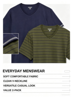 T-shirts à manches courtes en jersey brodé uni 100% coton 220g pour homme, col en V, lot de 2