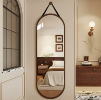 Miroir mural ovale Racetrack avec cadre en aluminium, sangle en cuir, cadre décoratif en MDF doré pour chambre à coucher, salon, hôtel