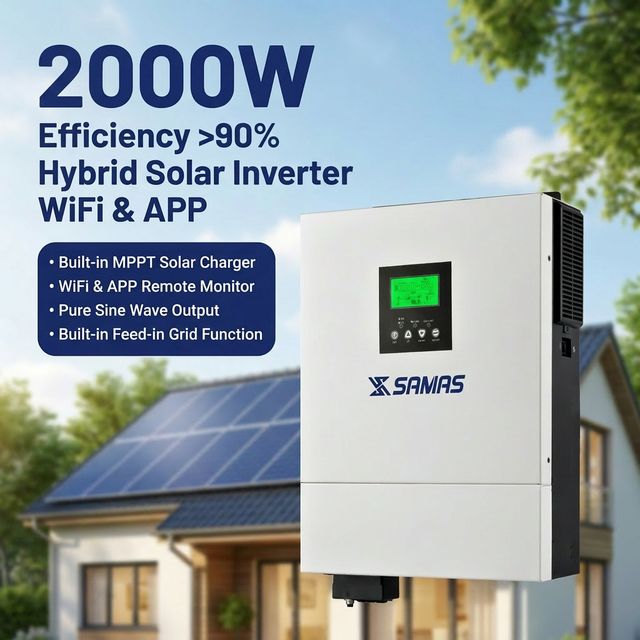 SAMAS 2000W Hybrid Solar Inverter 90-230Vac MPPT Solar Charger Pure Sine Wave Off Grid on Grid WiFi Remote Monitor