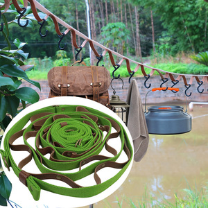 Corde à linge suspendue d'extérieur avec crochets en cuir, corde à linge rétractable et portable pour le camping et les voyages, longueur 1M - Product Image 1