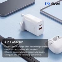 Chargeur rapide USB-C Miccell OEM 20W PD, adaptateur secteur super rapide pour iPhone, Xiaomi, prise UK